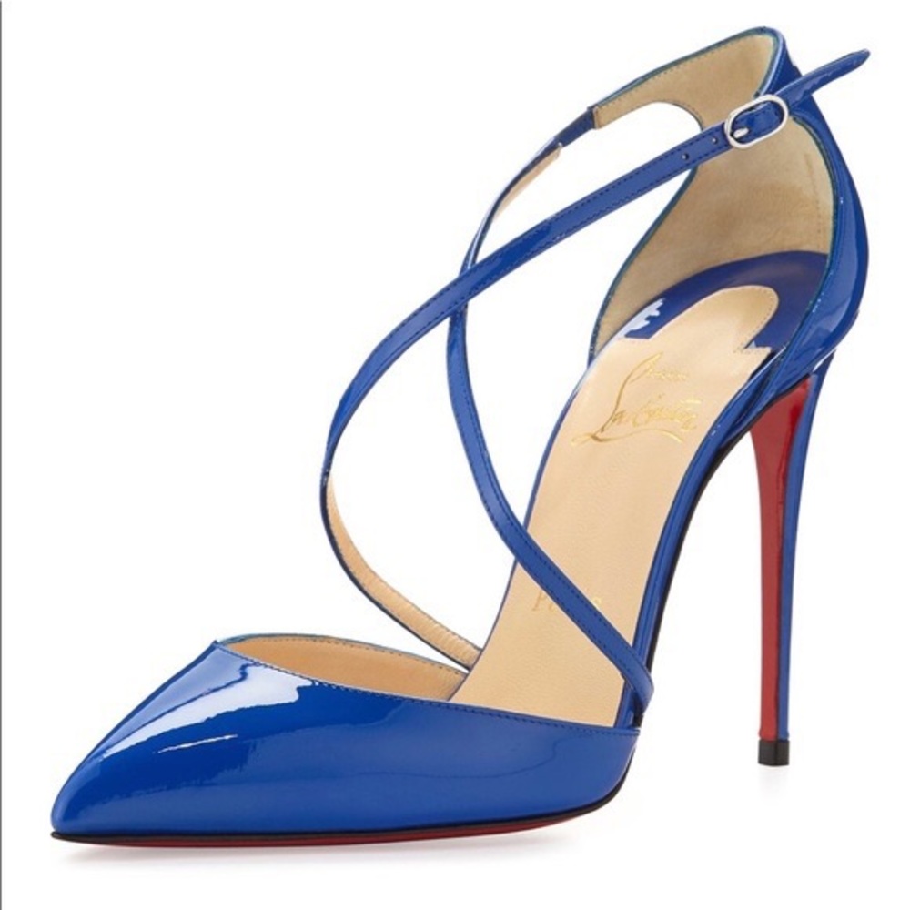 Christian Louboutin | Electric Blue Patent Leather Criss Cross Blake 100 Pumps